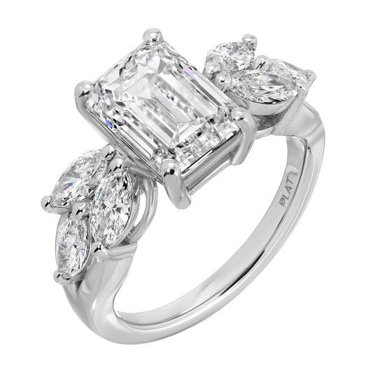 Regal Radiance 4.71 carat emerald cut diamond ring in platinum with VVS2 clarity and E color grade