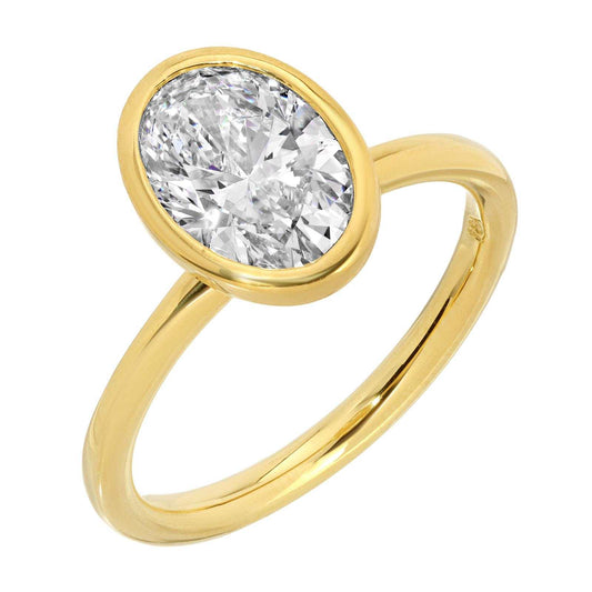 Luminous Oval - 2.01 Cttw Oval Brilliant Diamond Ring, 18K Yellow Gold (VVS2/E)