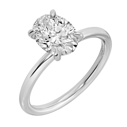 Eternal Glow 2 CT oval brilliant diamond ring in platinum with VVS2 clarity and E color grade