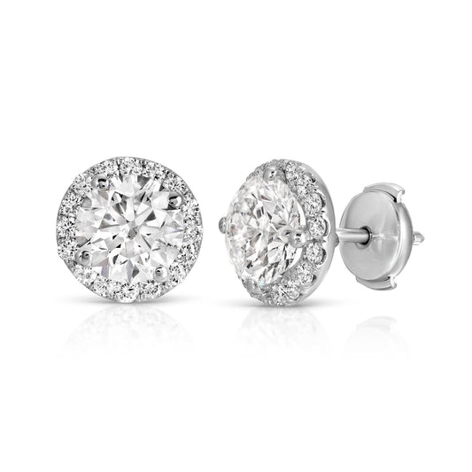 Divine Essence round diamond earrings 4.68 carat E color VVS2 clarity 14K white gold stud earrings