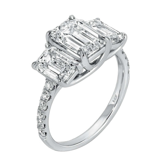 Pristine Glow - Emerald Diamond Ring 4.37 cttw 14K White Gold (E/VS1) with emerald cut diamonds