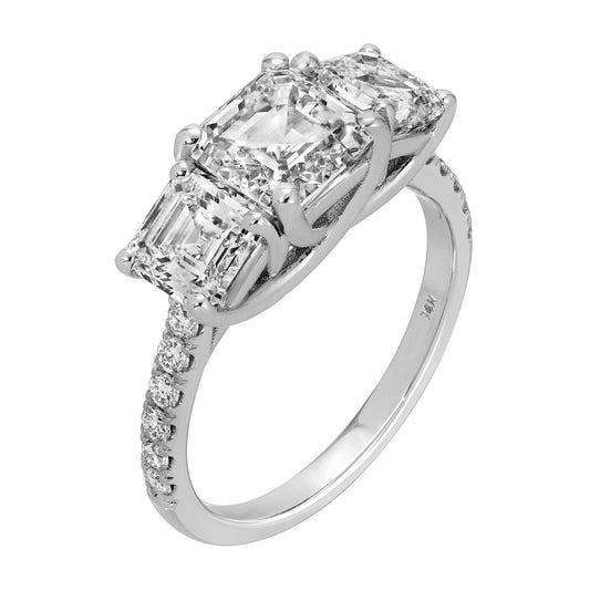14K white gold Asscher diamond ring 4.05 cttw E color VVS2 clarity elegant design