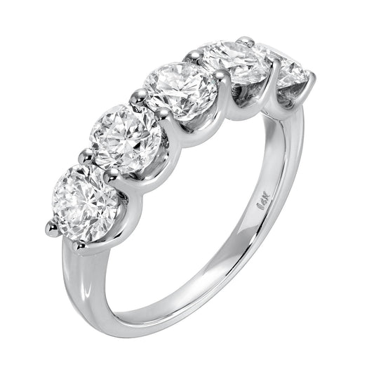 Harmonic Sparkle 14K white gold ring with five round brilliant diamonds totaling 2.50 cttw, E color, VS1 clarity