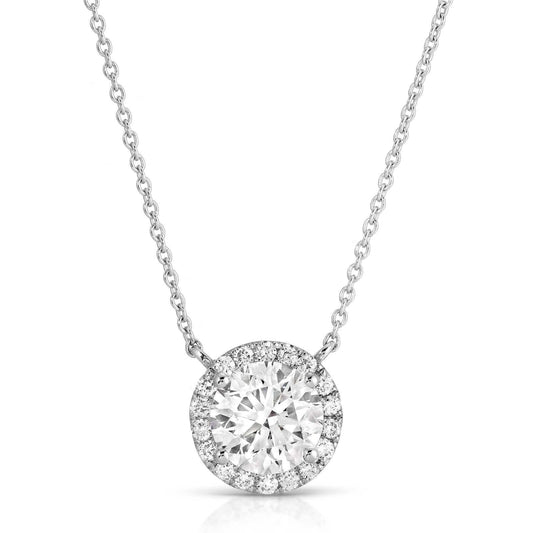 Round diamond pendant 2.34 cttw 14K white gold with halo setting