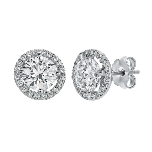 Golden Glow Round Diamond Earrings 2.45 cttw 14K White Gold with round brilliant-cut diamonds and halo setting