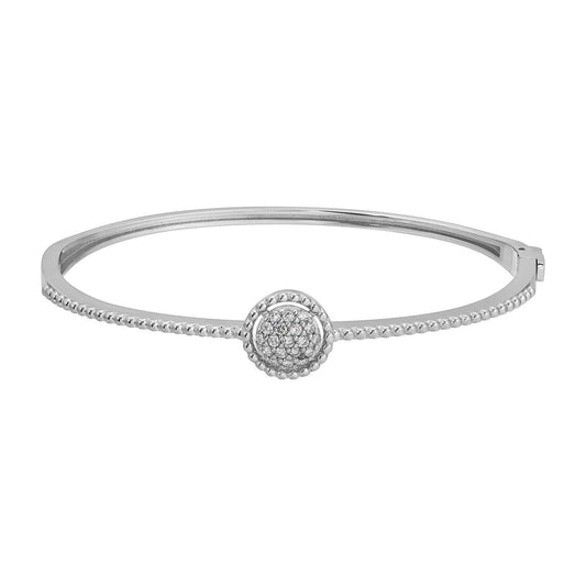 14K white gold round diamond bangle with 0.4 carat total weight, E color, VS1 clarity diamonds
