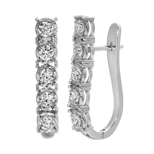 14K white gold round diamond earrings 1.25 cttw E/VS1 quality stud pair