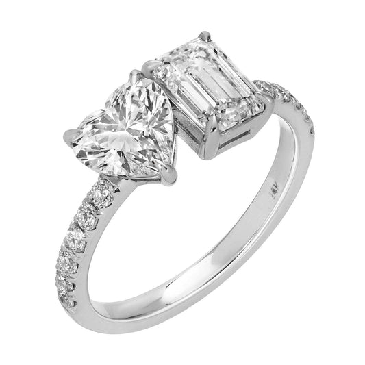 Heart Radiance 14K white gold ring with heart and emerald cut diamonds totaling 2.26 cttw, D color, VVS2 clarity