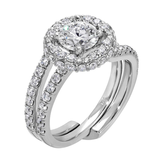 Luminous Glow Round Diamond Ring 2.65 cttw E VS1 in 14K white gold with halo and pavé diamonds