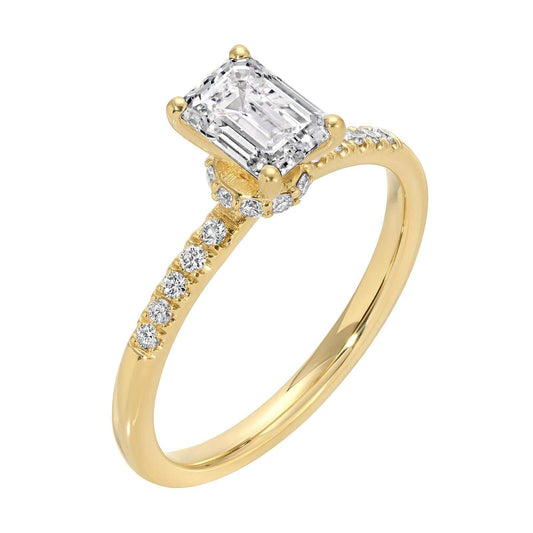 Golden Elegance emerald cut 1.25 cttw diamond ring in 14K yellow gold with E color VS1 clarity