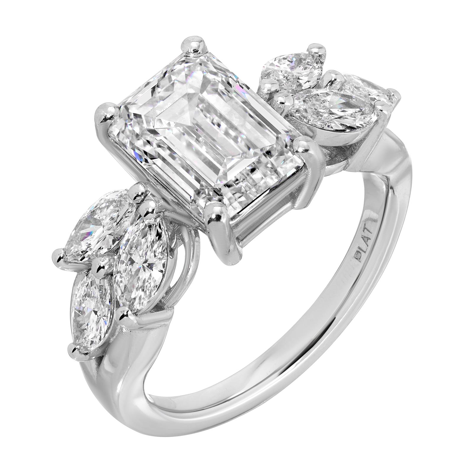 Regal Radiance - 4.71 Cttw Emerald Cut Diamond Ring in Platinum (VVS2/E)