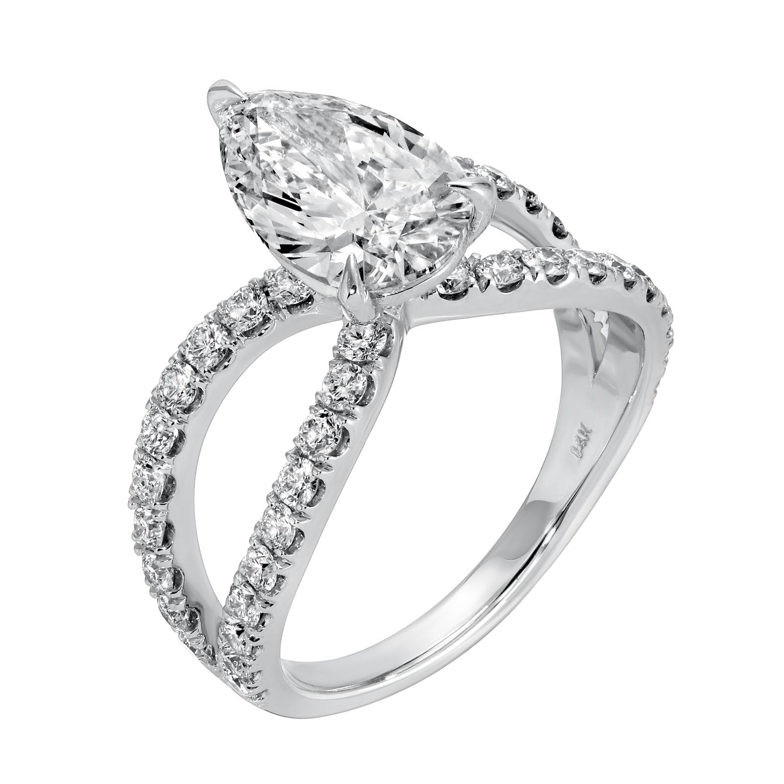 Eternal Glow - Pear Diamond Ring 2.87 cttw 14K White Gold (F/VS2)