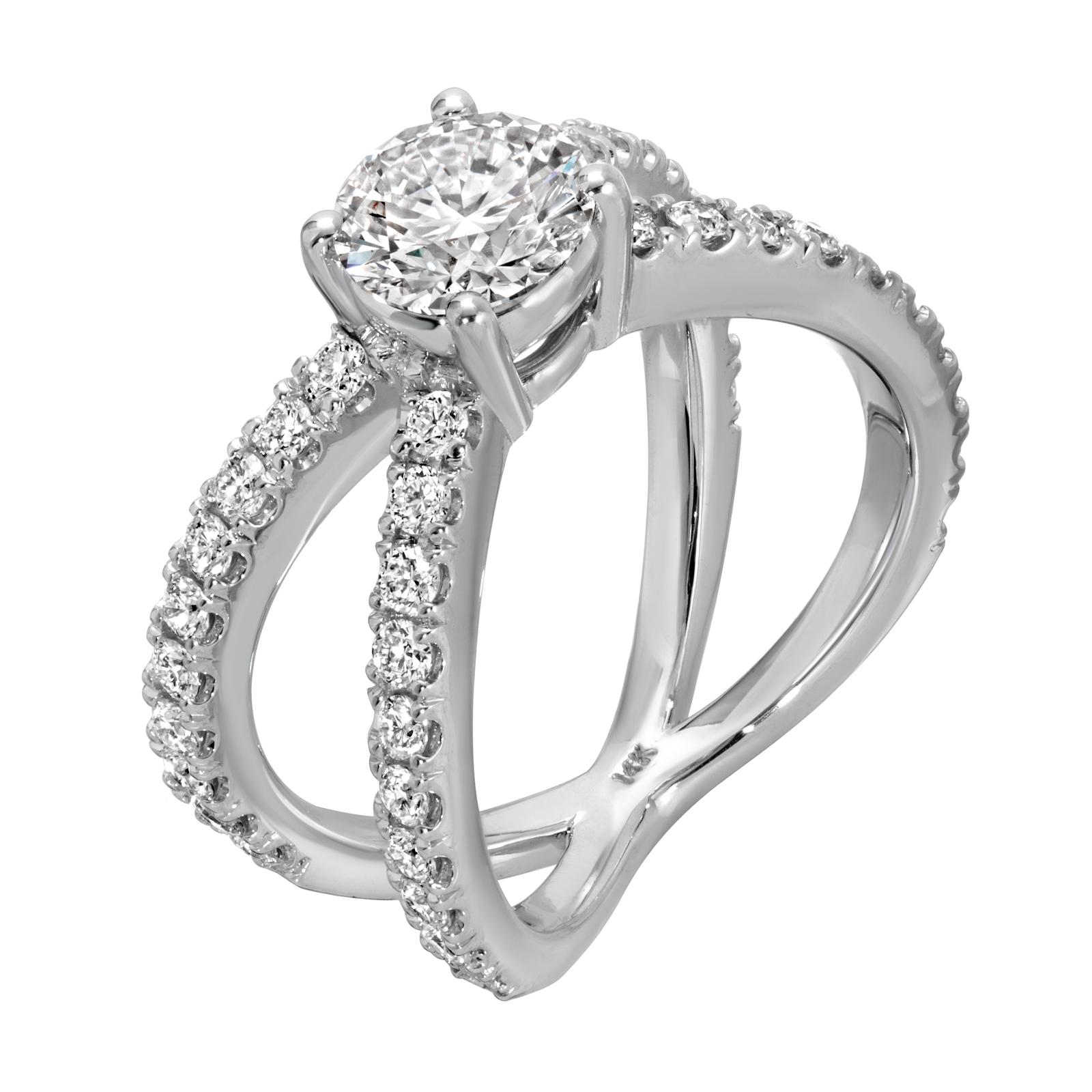 Brilliant Radiance - Round Diamond Ring 14K White Gold (E/VVS2)