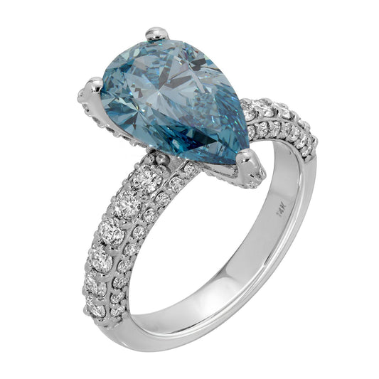 Azure Grace - Pear Cut Blue Diamond Ring 4.53 cttw 14K White Gold (VS1)