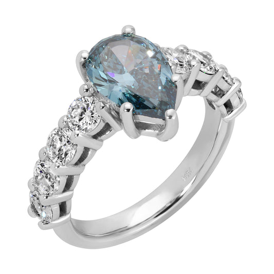 Blue Horizon - Modified Pear-Cut Vivid Blue Diamond Ring 3.24 cttw 14K White Gold (VS1)