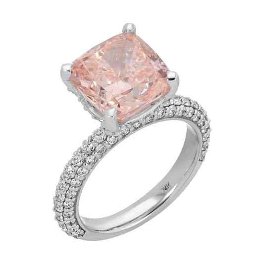 Rosy Bliss - Intense Pink Cushion-Cut Diamond Ring 7.34 cttw 14K White Gold (VVS2)