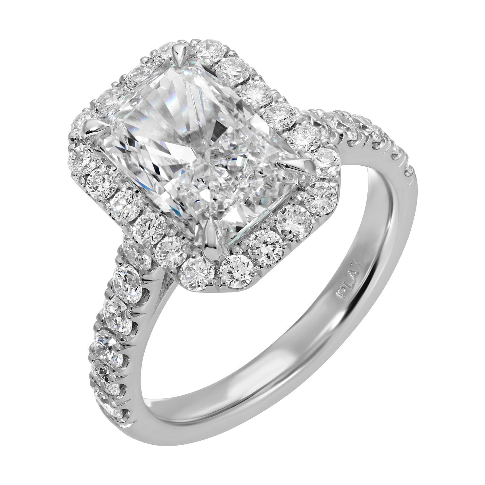 Majestic Spark - Radiant Diamond Ring 4.05 cttw Platinum (E/VVS2)