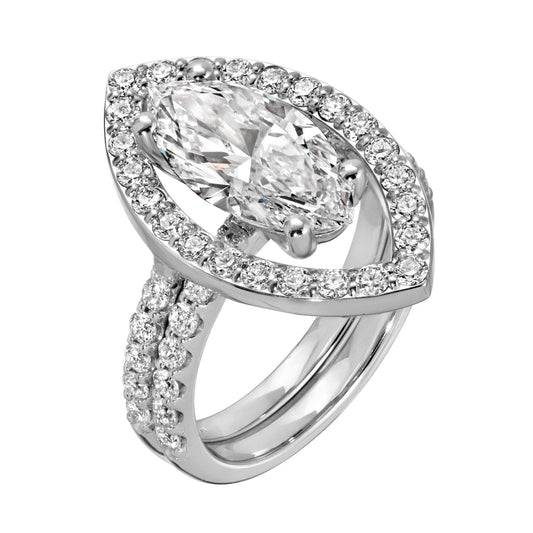 Radiant Star - Marquise Diamond Ring 3.15 cttw 14K. White Gold (F/VS2)